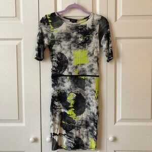 TopShop abstract lime green and black print midi dress